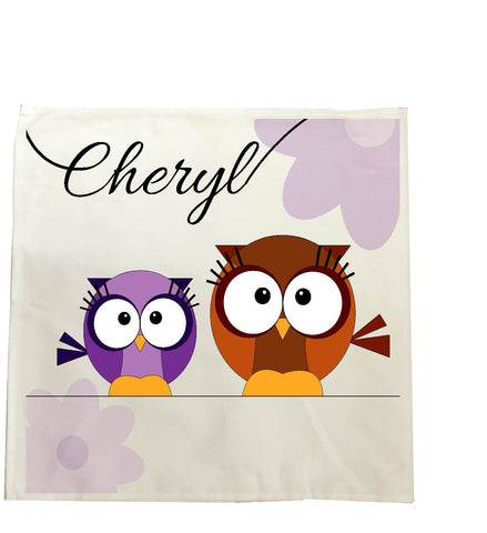 CC02 - Personalised Cute Owl with Name Tea Towel. Change the name to suit your requirements
