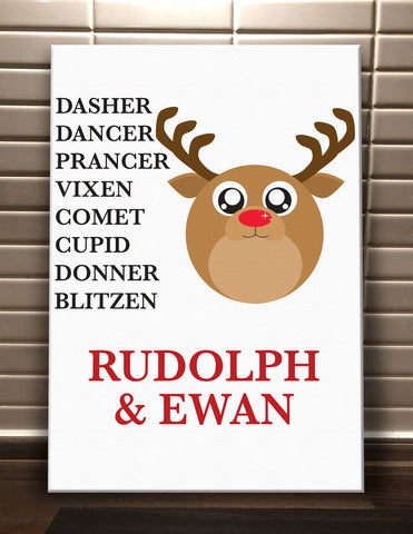 CC03 - Personalised Christmas Cute Reindeer & Child's Name and list of Reindeers Canvas