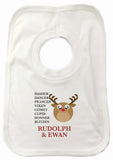 CC03 - Personalised Christmas Cute Reindeer & Child's Name and list of Reindeers Baby Vest