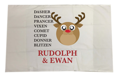 CC03 - Personalised Christmas Cute Reindeer & Child's Name and list of Reindeers Pillow Case