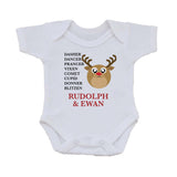 CC03 - Personalised Christmas Cute Reindeer & Child's Name and list of Reindeers Baby Bib