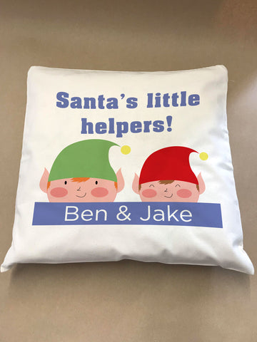 Personalised Christmas Santa's Little Helpers Canvas Cushion Cover