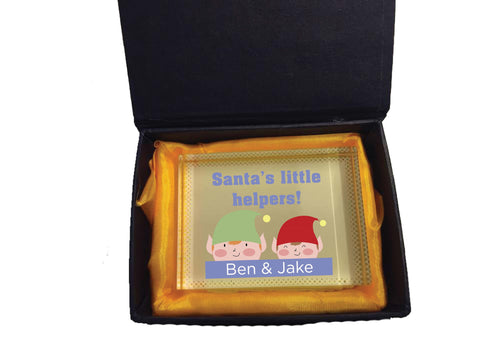 CC04 - Personalised Christmas Santa's Little Helpers with Children's Names Crystal Block & Gift Box