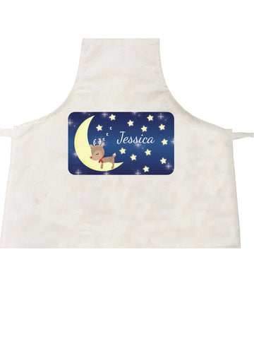 PC05 - Personalised Sleeping Cute Reindeer on the Moon Christmas Apron