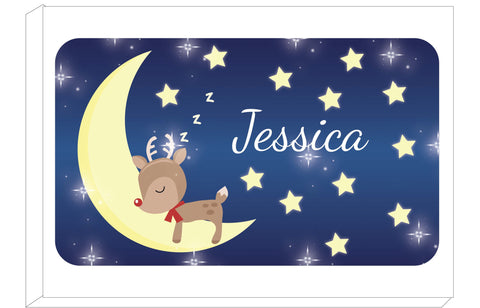 PC05 - Personalised Sleeping Cute Reindeer on the Moon Christmas Canvas Print