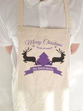 Personalised Merry Christmas Reindeers and Tree with Your Family Name Canvas Apron