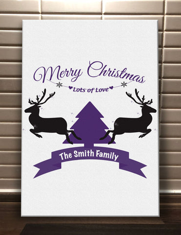 CC07 - Personalised Christmas Reindeers & Tree with (Your Family Name) inserted in ribbon Print