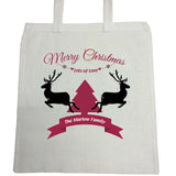 CC07 - Personalised Christmas Reindeers & Tree with Your Family Name in a ribbon Bag for Life