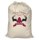 CC07 - Personalised Christmas Reindeers & Tree with Your Family Name in the ribbon Santa Sack