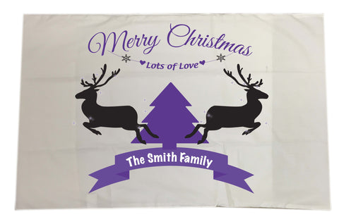 CC07 - Personalised Christmas Reindeers and Tree with (Your Family Name) White Pillow Case Cover