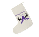CC07 - Personalised Christmas Reindeers & Tree with Family Name in ribbon Canvas Santa Stocking