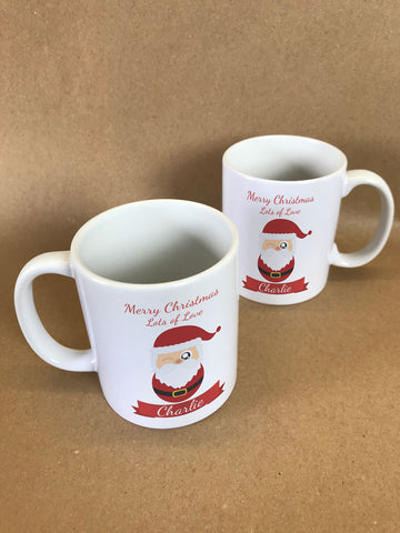 CC08- Personalised Christmas Cute Santa with Name inserted on a Mug & White Gift Box