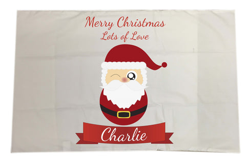 CC08 - Personalised Christmas Cute Santa with Name inserted on a White Pillow Case Cover