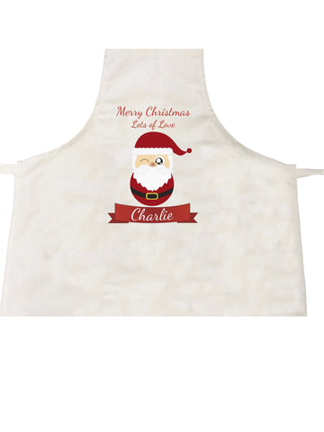 CC08 - Personalised Christmas Cute Santa with Name inserted on a Canvas Apron