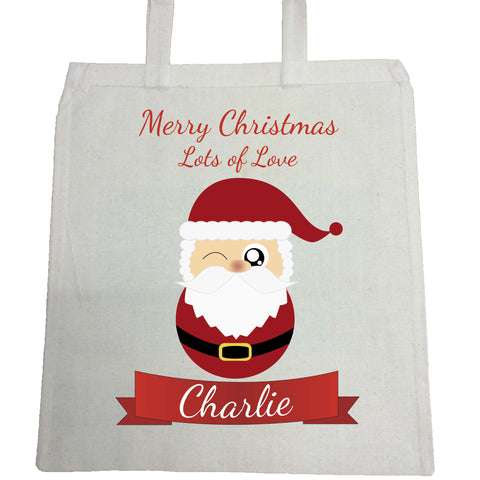 CC08 - Personalised Christmas Cute Santa with Name inserted on a Canvas Bag for Life