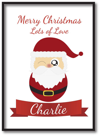 CC08 - Personalised Christmas Cute Santa with Name inserted on a White Print