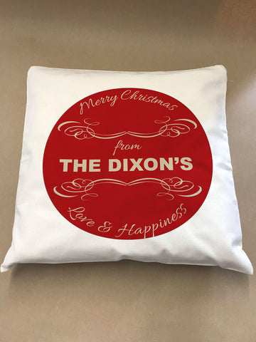 Personalised Merry Christmas From (Your Family Name) Canvas Cushion Cover