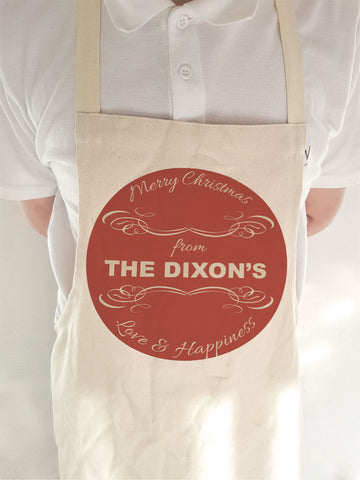 CC10 - Personalised Merry Christmas From (Your Family Name) on a Canvas Apron
