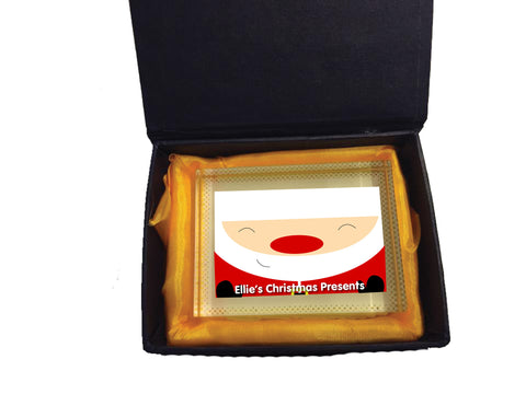 CM01 - Happy Smiley Santa Christmas Personalised Crystal Block with Presentation Gift Box