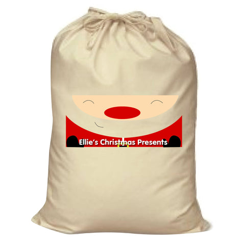 CM01 - Happy Smiley Santa Christmas Personalised Canvas Santa Sack