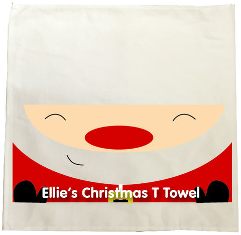 CM01 - Happy Smiley Santa Christmas Personalised Tea Towel