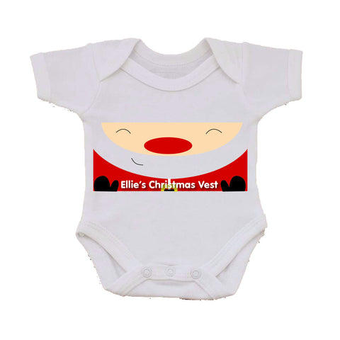 CM01 - Happy Smiley Santa Christmas Personalised Baby Vest