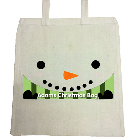 CM02 - Happy Smiley Snowman Christmas Personalised Canvas Bag for Life