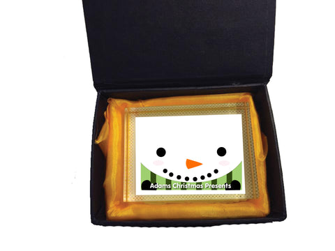 CM02 - Happy Smiley Snowman Christmas Personalised Crystal Block with Presentation Gift Box