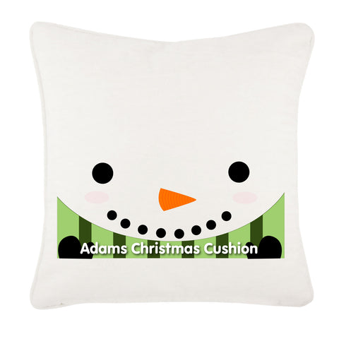 Happy Smiley Snowman Christmas Personalised Canvas Cushion Cover