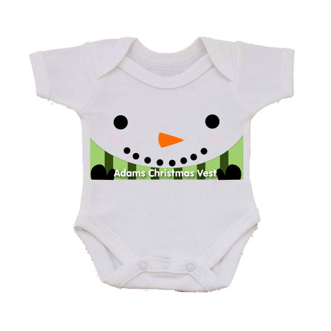 CM02 - Happy Smiley Snowman Christmas Personalised Baby Vest