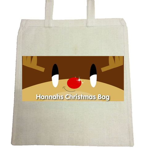 CM03 - Happy Smiley Reindeer Christmas Personalised Canvas Bag for Life