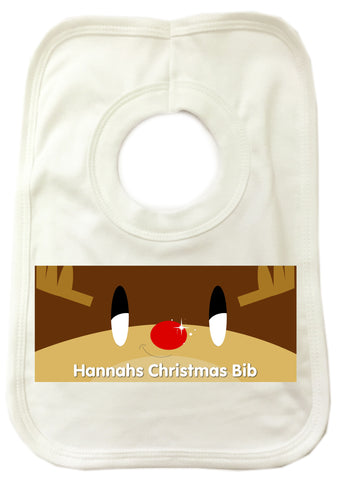 CM03 - Happy Smiley Reindeer Christmas Personalised Baby Bib