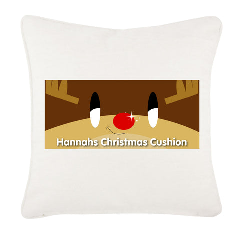 Happy Smiley Reindeer Christmas Personalised Canvas Cushion Cover