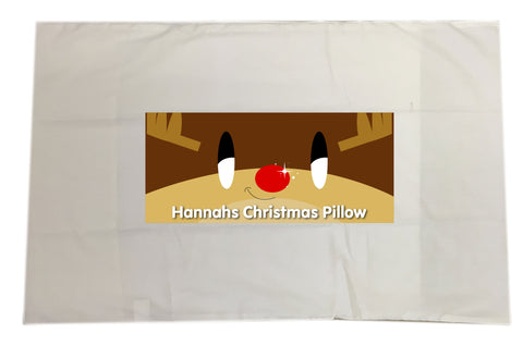 CM03 - Happy Smiley Reindeer Christmas Personalised White Pillow Case Cover