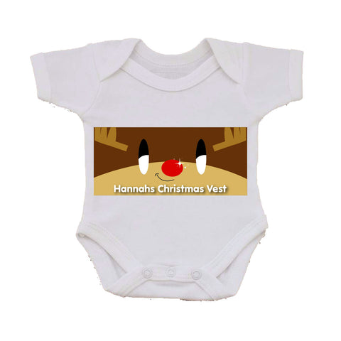 CM03 - Happy Smiley Reindeer Christmas Personalised Baby Vest
