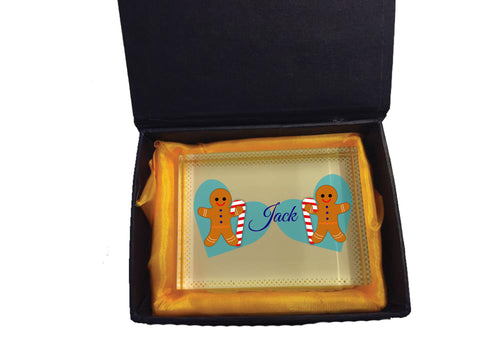 CM04 - Personalised Ginger Bread Cookies Christmas Boys Crystal Block with Presentation Gift Box