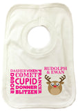 CM06 - Personalised Round Rudolf & Reindeer Names Christmas Baby Bib