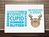CM06 - Personalised Round Rudolf & Reindeer Names Christmas Canvas Print