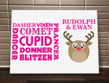 CM06 - Personalised Round Rudolf & Reindeer Names Christmas Canvas Print