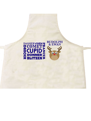 Personalised Round Rudolf & Reindeer Names Christmas Apron