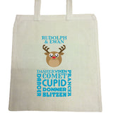 CM06 - Personalised Round Rudolf & Reindeer Names Christmas Canvas Bag for Life