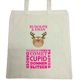CM06 - Personalised Round Rudolf & Reindeer Names Christmas Canvas Bag for Life