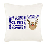 Personalised Round Rudolf & Reindeer Names Christmas Canvas Cushion Cover