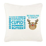 Personalised Round Rudolf & Reindeer Names Christmas Canvas Cushion Cover