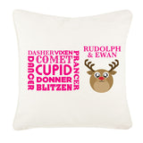 Personalised Round Rudolf & Reindeer Names Christmas Canvas Cushion Cover