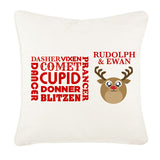 Personalised Round Rudolf & Reindeer Names Christmas Canvas Cushion Cover