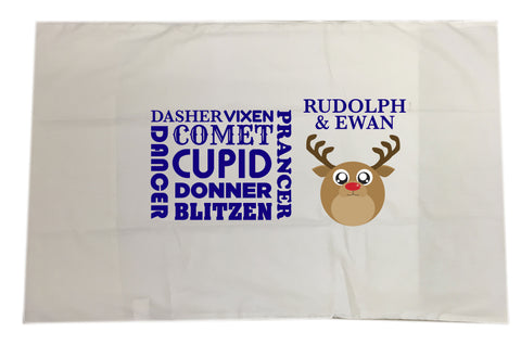 CM06 - Personalised Round Rudolf & Reindeer Names Christmas Pillow Case Cover