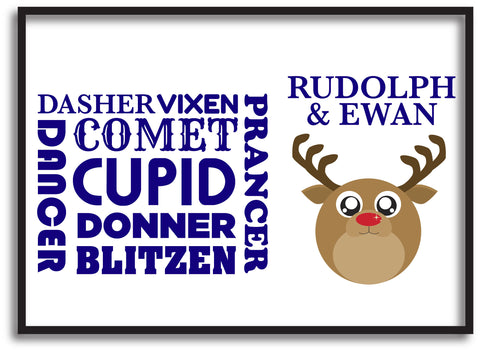 CM06 - Personalised Round Rudolf & Reindeer Names Christmas Christmas Print