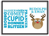 CM06 - Personalised Round Rudolf & Reindeer Names Christmas Christmas Print