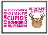 CM06 - Personalised Round Rudolf & Reindeer Names Christmas Christmas Print